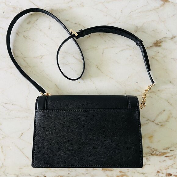 MICHAEL KORS Jet Set Solid Black Leather Full Flap Chain Crossbody Bag - Picture 6 of 9